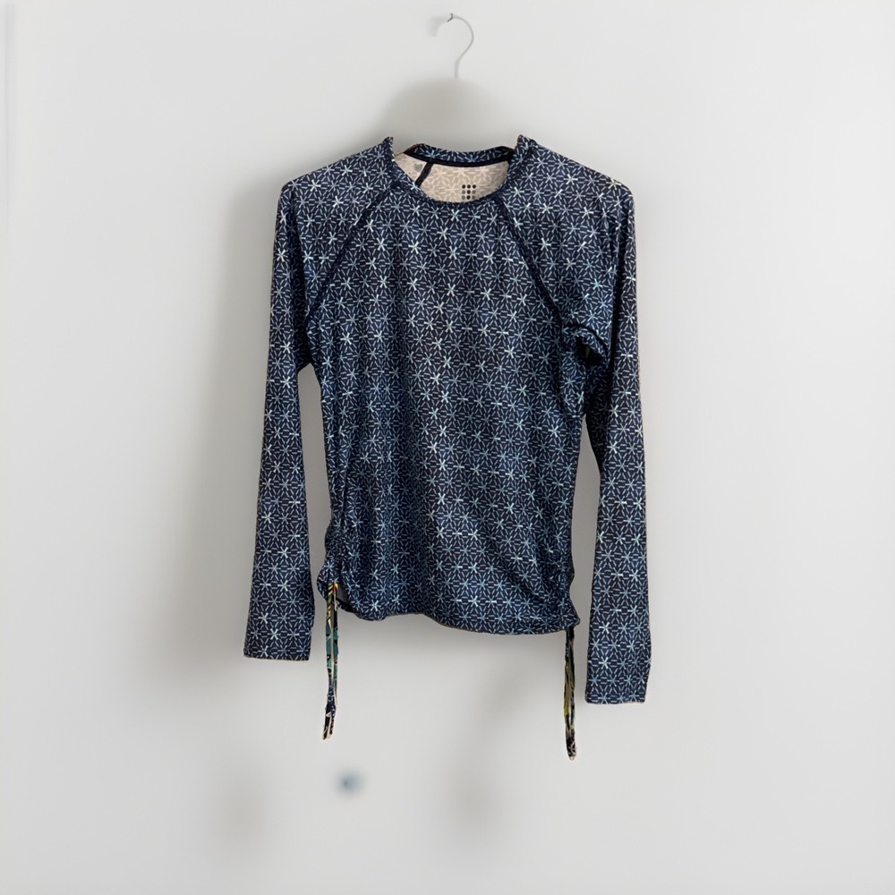 Title Nine Womens S Blue Ruched Rashguard Top Swim‎ Shirt Beach Summer Vacation